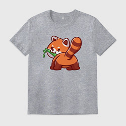 Футболка хлопковая мужская Игривая красная панда, цвет: меланж