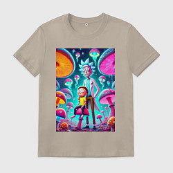 Мужская футболка Морти сидит на грибе рядом с Риком