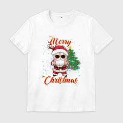 Футболка хлопковая мужская Дед мороз поздравляет с новым годом, цвет: белый