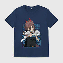 Футболка хлопковая мужская Человек-бензопила Пауэр и кошка, цвет: тёмно-синий