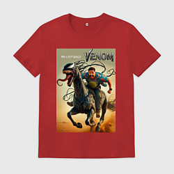 Футболка хлопковая мужская Eddie rides a symbiote horse - Venom 3, цвет: красный