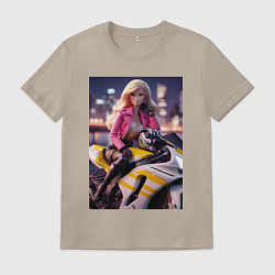 Мужская футболка Barbie on a Kawasaki sports motorcycle