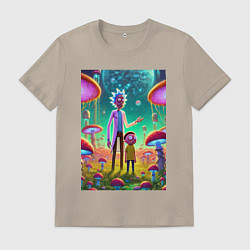 Футболка хлопковая мужская Morty and Rick on a neon planet, цвет: миндальный