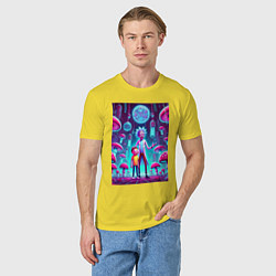 Футболка хлопковая мужская Rick and Morty among neon mushrooms - ai art fanta, цвет: желтый — фото 2
