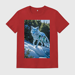 Футболка хлопковая мужская Кристальный волк на снегу, цвет: красный
