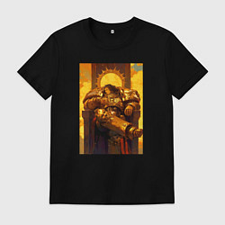 Футболка хлопковая мужская Император человечества восседает на золотом троне, цвет: черный