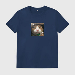 Футболка хлопковая мужская Рыжий кот с сердечками для пары, цвет: тёмно-синий