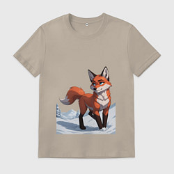 Футболка хлопковая мужская Лисица-сестрица, цвет: миндальный