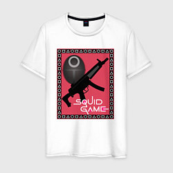 Футболка хлопковая мужская Squid game gun and mask, цвет: белый