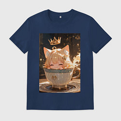 Футболка хлопковая мужская Кошечка с короной в чашке, цвет: тёмно-синий