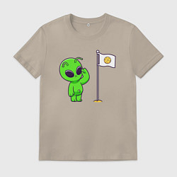 Футболка хлопковая мужская Пришелец на луне, цвет: миндальный