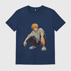 Футболка хлопковая мужская Человек-бензопила Денджи чилл, цвет: тёмно-синий
