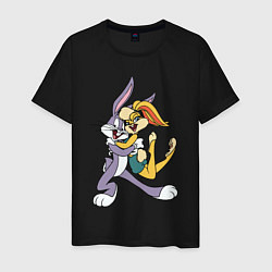 Футболка хлопковая мужская Bugs Bunny - Lola Bunny, цвет: черный