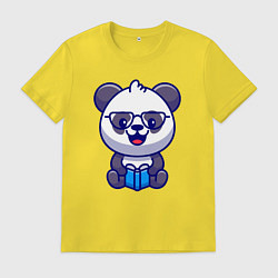 Футболка хлопковая мужская Панда с книгой, цвет: желтый