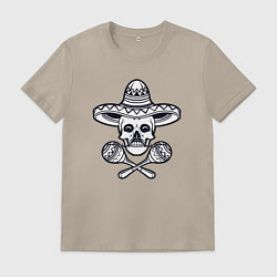 Футболка хлопковая мужская Мексиканский череп, цвет: миндальный