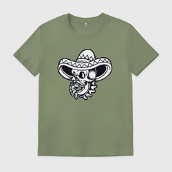 Футболка хлопковая мужская Черепок в сомбреро, цвет: авокадо