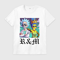 Футболка хлопковая мужская Рик Санчес и королева Мардж Симпсон - коллаба, цвет: белый