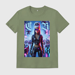 Футболка хлопковая мужская Cyber girl Barbie - neon glow, цвет: авокадо