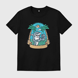 Футболка хлопковая мужская Акулье лето, цвет: черный