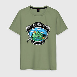 Футболка хлопковая мужская Space camp, цвет: авокадо