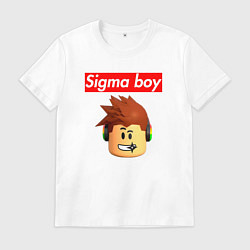 Футболка хлопковая мужская Sigma boy roblox head - мем Роблокс Сигма бой, цвет: белый