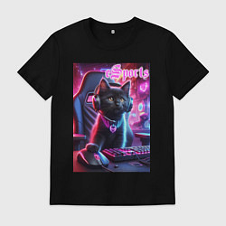 Футболка хлопковая мужская Чёрный котёнок - киберспорт, цвет: черный