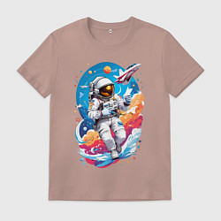 Футболка хлопковая мужская Космонавт в небе, цвет: пыльно-розовый