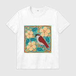 Футболка хлопковая мужская Воробей на ветке яблони, цвет: белый