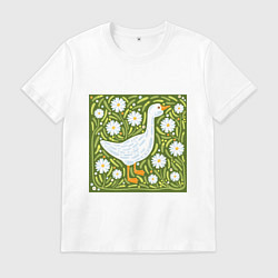 Футболка хлопковая мужская Гусь в ромашках, цвет: белый