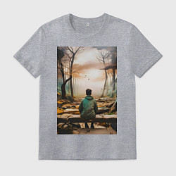 Футболка хлопковая мужская Мальчик на скамейке, цвет: меланж
