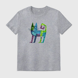 Футболка хлопковая мужская Декоративный кот в узорах, цвет: меланж