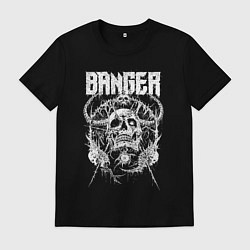 Футболка хлопковая мужская Banger - horned skull, цвет: черный