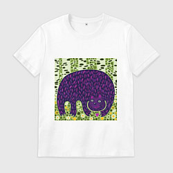 Футболка хлопковая мужская Медведь в березовом лесу, цвет: белый