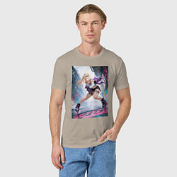 Футболка хлопковая мужская Девушка на роликах исполняет трюки, цвет: миндальный — фото 2
