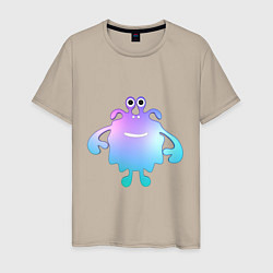 Футболка хлопковая мужская Monster cartoon blue purple, цвет: миндальный