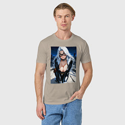 Футболка хлопковая мужская Черная кошка на крыше небоскреба, цвет: миндальный — фото 2