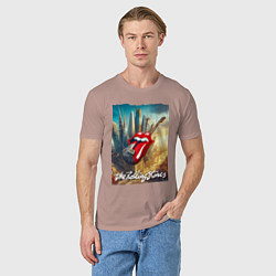 Футболка хлопковая мужская Rolling Stones - logo-guitar, цвет: пыльно-розовый — фото 2