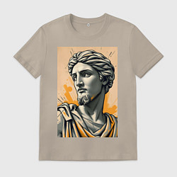 Футболка хлопковая мужская Арт с античным портретом, цвет: миндальный