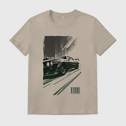 Футболка хлопковая мужская Гоночный спорткар, цвет: миндальный