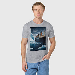 Футболка хлопковая мужская Титаник плывет среди айсбергов, цвет: меланж — фото 2
