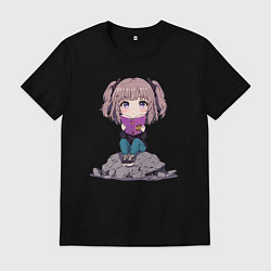 Футболка хлопковая мужская Аниме тиби и книга, цвет: черный