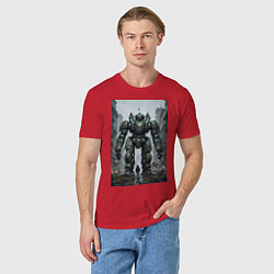 Футболка хлопковая мужская Конвой роботов в городе, цвет: красный — фото 2