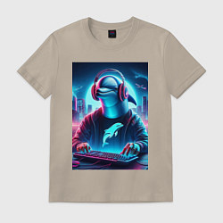 Футболка хлопковая мужская Dolphin is esports player - ai art fantasy, цвет: миндальный