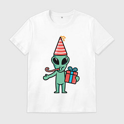 Футболка хлопковая мужская Инопланетянин с подарком, цвет: белый