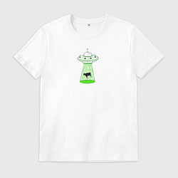 Футболка хлопковая мужская To the Moon - корова и НЛО, цвет: белый