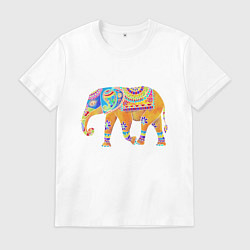 Футболка хлопковая мужская Батик слон индийский, цвет: белый