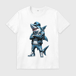 Футболка хлопковая мужская Акула в кепке, цвет: белый