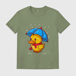 Футболка хлопковая мужская Утёнок под зонтом, цвет: авокадо
