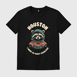 Футболка хлопковая мужская Хьюстон у нас проблемы, цвет: черный