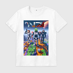 Футболка хлопковая мужская Mass effect and Minecraft - ai art collaboration, цвет: белый